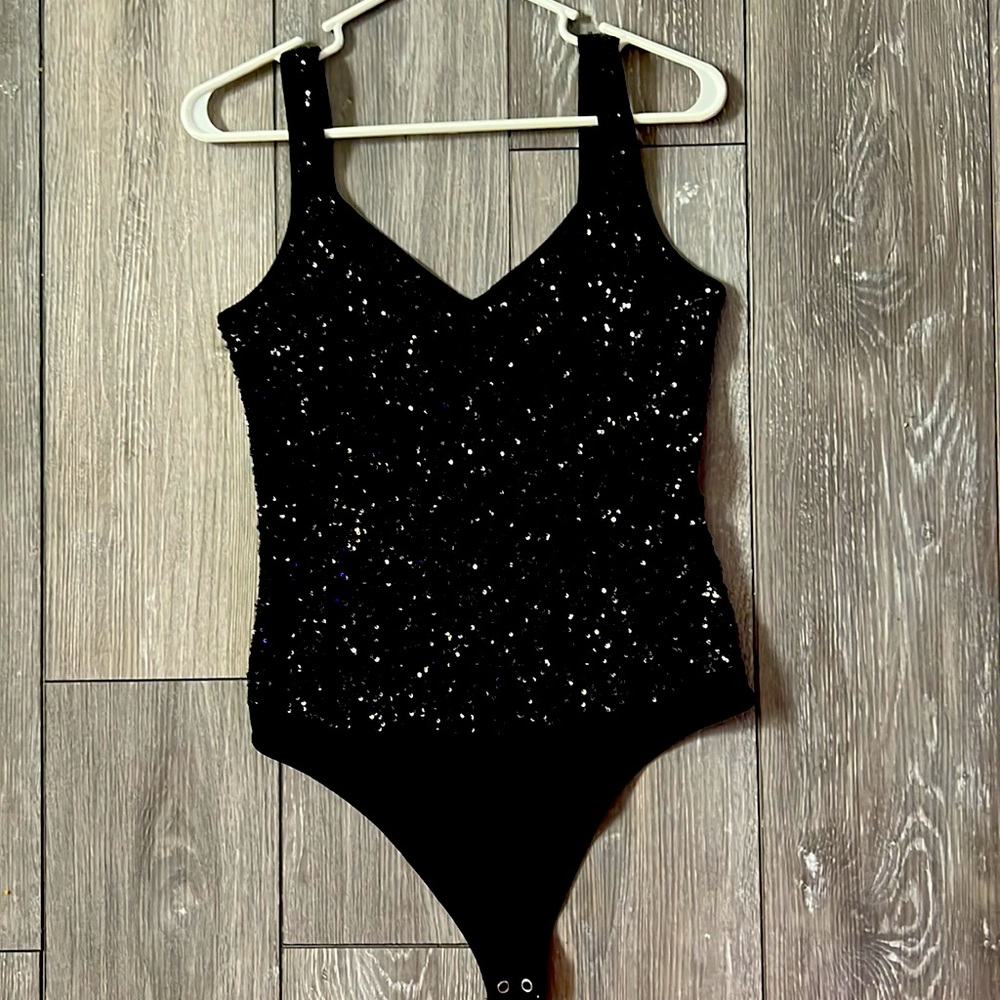 Express sequin thong bodysuit Medium